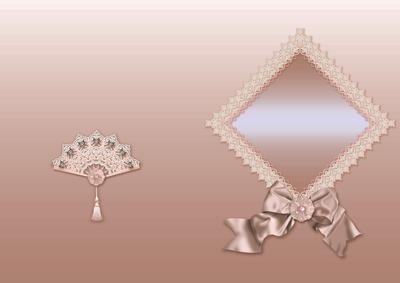 Dusky Peach Lace Fan and Victorian Bow A5 Insert