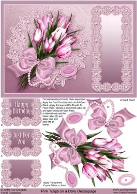 Pink Tulips Bouquet on a Doily Decoupage