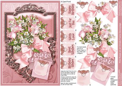 Pink Roses Bouquet on an Ornate Frame Decoupage