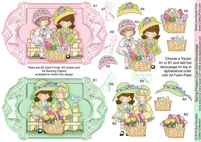Spring Flowers Cute Girls Decoupage