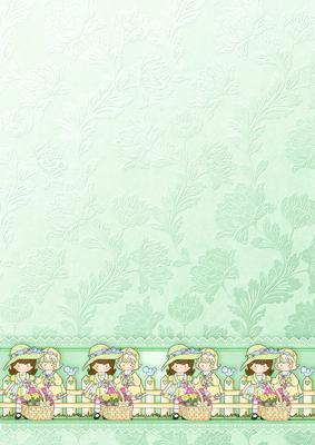 Spring Flowers Cute Girls Lime Matching Backing Paper