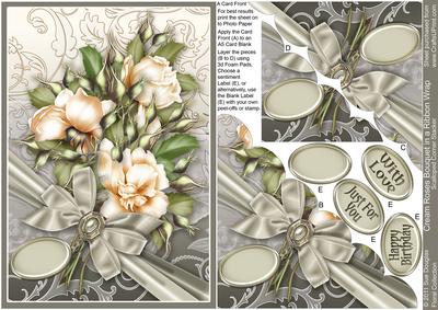 Cream Roses in a Ribbon Wrap A5 Scalloped Corner Stacker