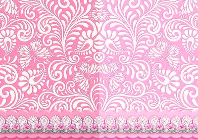 Pink Swirls and Butterflies with Lace Scalloped Border Duo