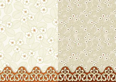 Beige Flowers and Leaves with Ornate Border Duo Paper