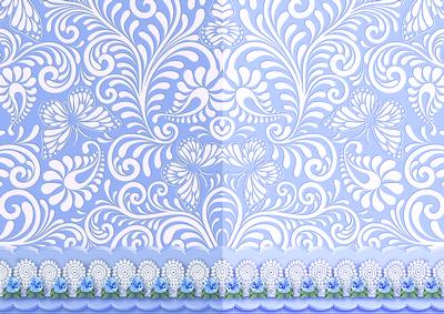 Blue Swirls and Butterflies with Lace Scalloped Border Duo