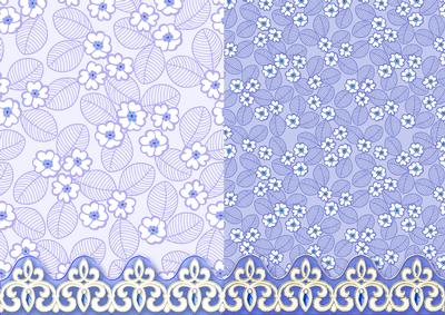 Blue Flowers and Leaves with Ornate Border Duo Paper