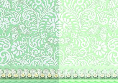 Green Swirls and Butterflies with Lace Scalloped Border Duo