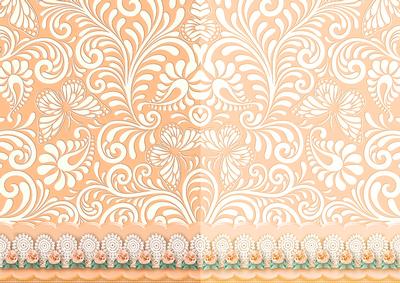 Peach Swirls and Butterflies with Lace Scalloped Border Duo