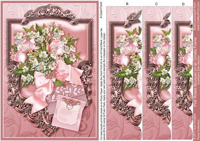 Pink Roses Bouquet on an Ornate Frame Side Stacker
