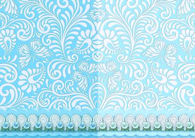 Aqua Swirls and Butterflies with Lace Scalloped Border Duo
