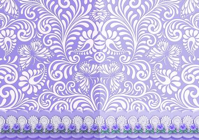 Purple Swirls and Butterflies with Lace Scalloped Border Bac