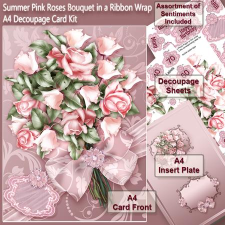 Summer Pink Roses Bouquet in a Ribbon Wrap A4