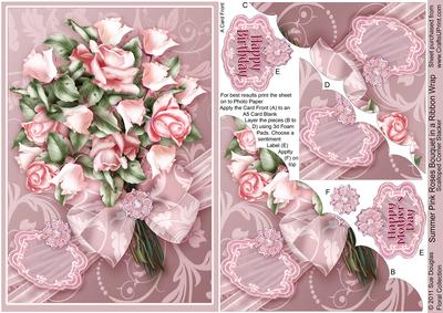 Summer Pink Roses in a Ribbon Wrap Corner Stack