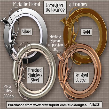 Designer Resource - Metallic Oval Frames with Flowers Cu4cu