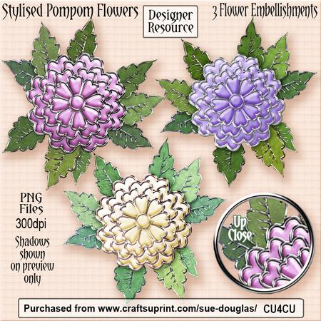 Designer Resource - Stylised Pompom Flowers Cu4cu