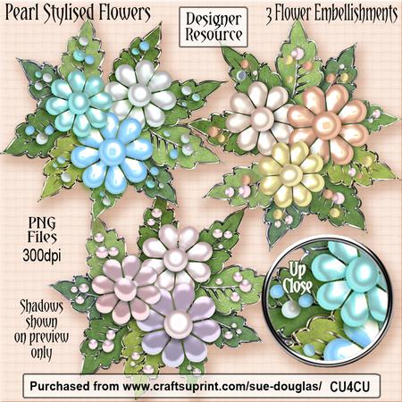Designer Resource - Pearl Stylised Flowers Cu4cu