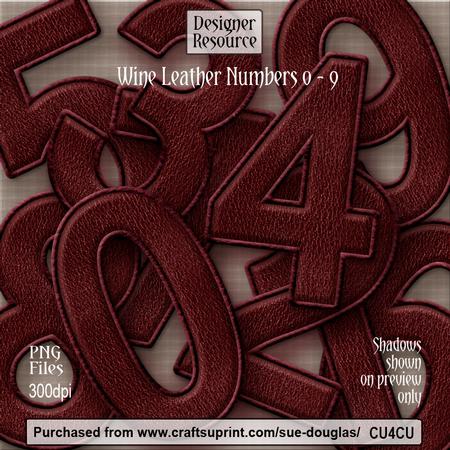 Designer Resource - Wine Leather Numbers 0 - 9
