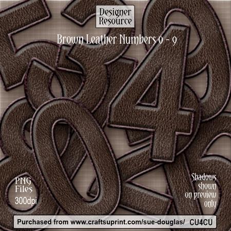 Designer Resource - Brown Leather Numbers 0 - 9