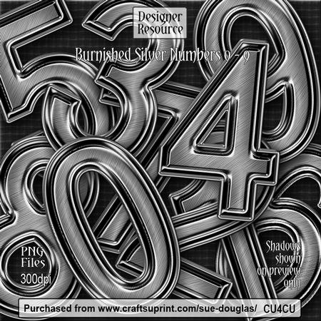 Designer Resource - Burnished Silver Numbers 0 - 9