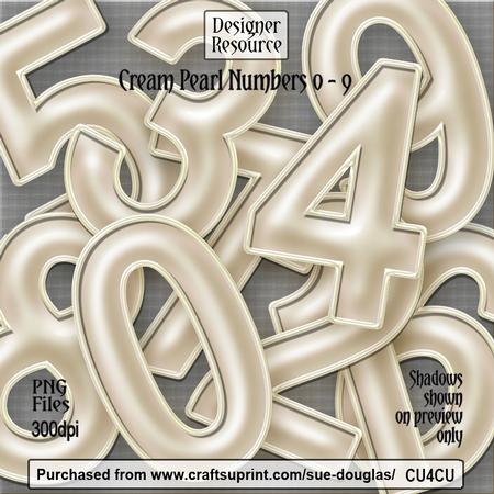Designer Resource - Cream Pearl Numbers 0 - 9