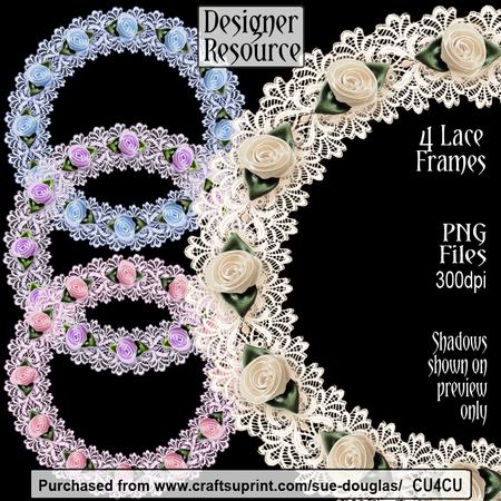 Designer Resource - Lace Round Frames with Satin Roses