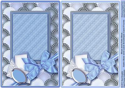 Blue and Pale Blue Satin Bow and Lace Envelope Card Fronts