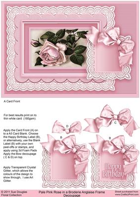 Pale Pink Rose in a Broiderie Anglaise Frame Decoupage