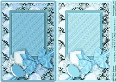 Teal and Aqua Satin Bow and Lace Envelope Card Fronts