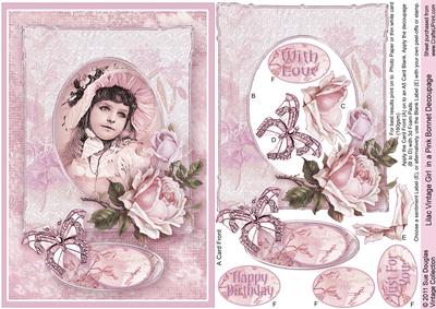 Lilac Vintage Girl in a Pink Bonnet Decoupage