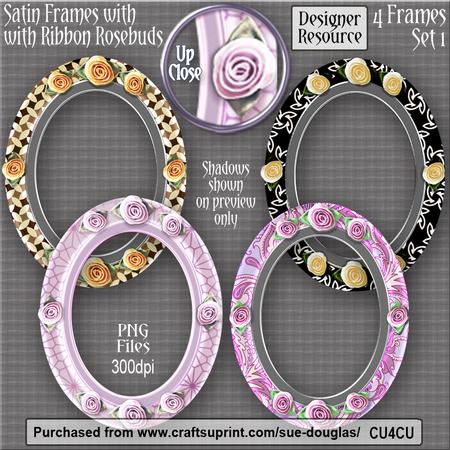 Designer Resource -oval Satin Frames with Ribbon Rosebuds 1