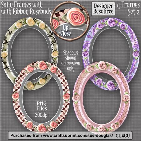 Designer Resource -oval Satin Frames with Ribbon Rosebuds 2