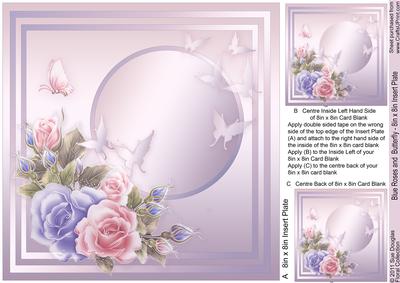 Blue Roses and Butterfly 8in x 8in Insert Plate