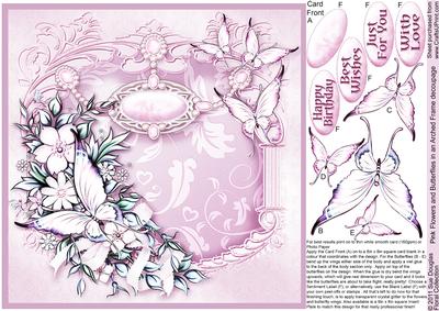 Pink Flowers and Butterflies on an Arched Frame