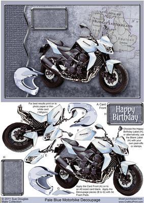 Pale Blue Motorbike Decoupage Birthday