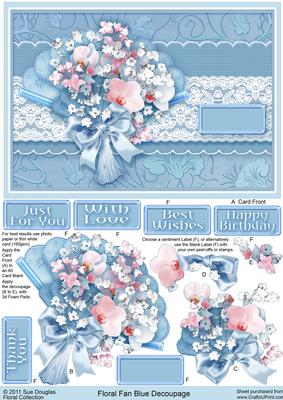 Floral Fan Blue Decoupage