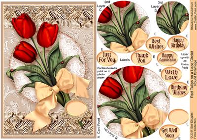 Red Tulips on a Lace Doily Round Pyramage
