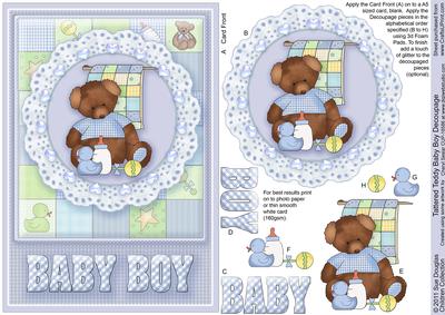 Tattered Teddy Baby Boy Decoupage