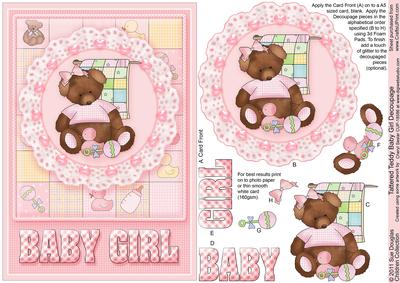 Tattered Teddy Baby Girl Decoupage