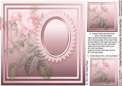 Vintage Pink Rose in a Lace Frame - 8in x 8in Insert Plate