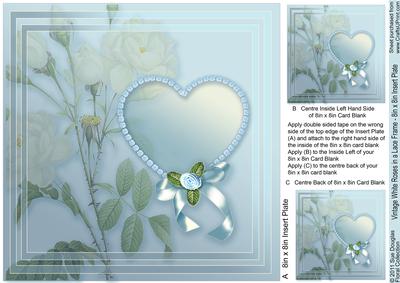 Vintage White Roses in a Lace Frame - 8in x 8in Insert Plate