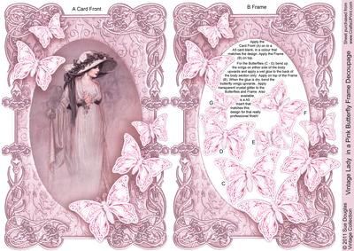 Vintage Lady in a Pink Butterfly Frame Decoupage
