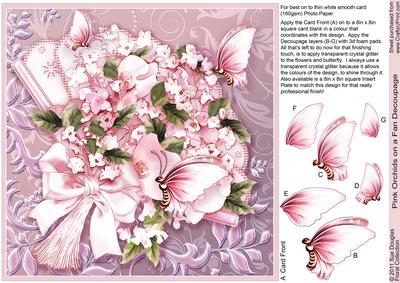 Pink Orchids on a Fan 8in x 8in Decoupage