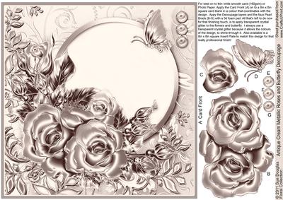 Antique Cream Metallic Roses and Butterfly Decoupage