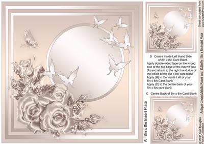 Antique Cream Metallic Roses and Butterfly Insert Plate 8x8
