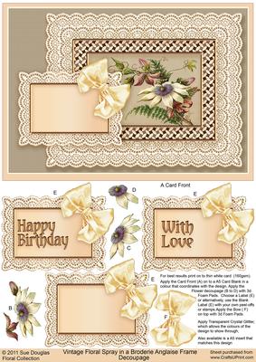 Vintage Floral Spray on a Broiderie Anglaise Frame Decoupage