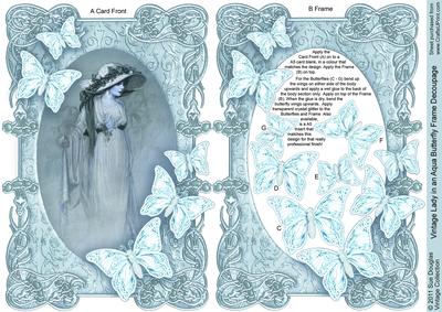 Vintage Lady in an Aqua Butterfly Frame Decoupage