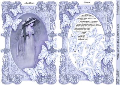Vintage Lady in an Blue Butterfly Frame Decoupage