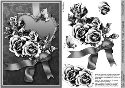 Monochrome Heart and Roses Decoupage