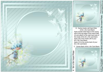 Vintage Birds and Blossom - Insert Plate 8in x 8in