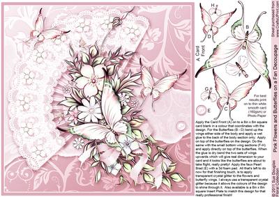 Pink Flowers and Butterflies on a Fan Decoupage